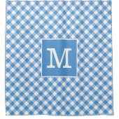 Vet Monogram Lichtblauw en Wit Gingham Patroon Douchegordijn (Voorkant)