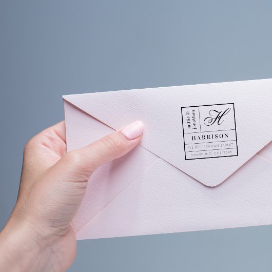 Vet Monogram Manuscript & het Adres van de Terugke Zelfinktende Stempel