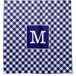 Vet Monogram Marine Blauw en Wit Gingham Patroon Douchegordijn