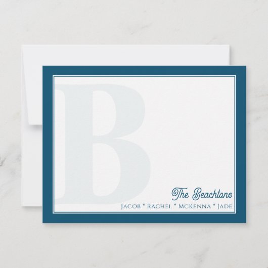Vet Monogram Marine Blauw Familie Stationery Notitiekaartje (Voorkant)