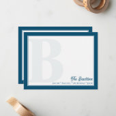 Vet Monogram Marine Blauw Familie Stationery Notitiekaartje (Voorkant / Achterkant in situ)