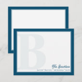 Vet Monogram Marine Blauw Familie Stationery Notitiekaartje (Voorkant / Achterkant)