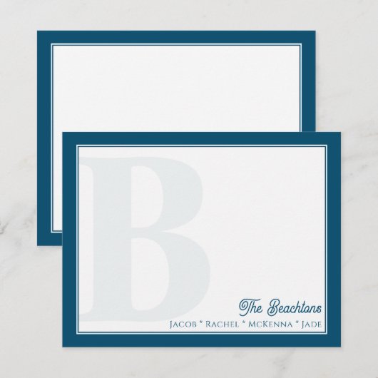 Vet Monogram Marine Blauw Familie Stationery Notitiekaartje (Voorkant / Achterkant)
