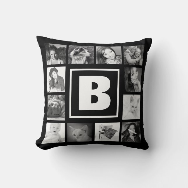 Vet monogram met 12 Instagram-foto's Kussen (Voorkant)