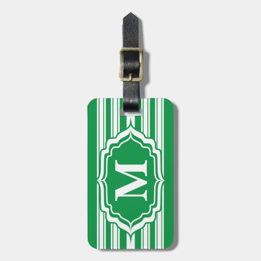 Vet monogram met groene strepen bagagelabel (Voorkant verticaal)