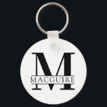 Vet Monogram met naam | wit Sleutelhanger<br><div class="desc">Een unieke maar minimale sleutelhanger van de monogram knoop met uw unieke monogram brief en naam.</div>
