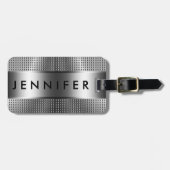 Vet Monogram, Metallic Zilver Grijs Patroon Ontwer Bagagelabel (Voorkant horizontaal)
