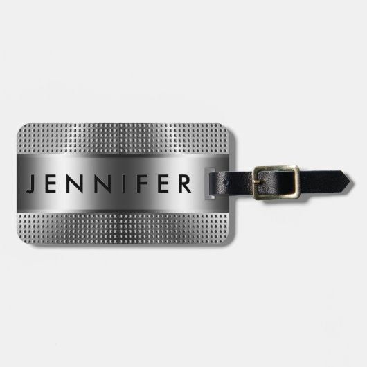 Vet Monogram, Metallic Zilver Grijs Patroon Ontwer Bagagelabel (Voorkant horizontaal)