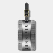 Vet Monogram, Metallic Zilver Grijs Patroon Ontwer Bagagelabel (Voorkant verticaal)