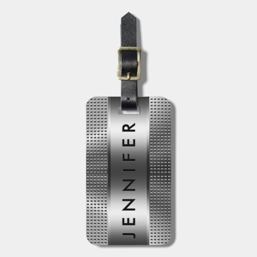 Vet Monogram, Metallic Zilver Grijs Patroon Ontwer Bagagelabel (Voorkant verticaal)