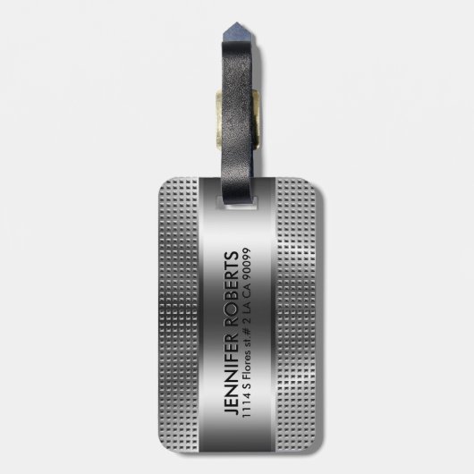 Vet Monogram, Metallic Zilver Grijs Patroon Ontwer Bagagelabel (Achterkant verticaal)