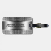 Vet Monogram, Metallic Zilver Grijs Patroon Ontwer Bagagelabel (Achterkant horizontaal)