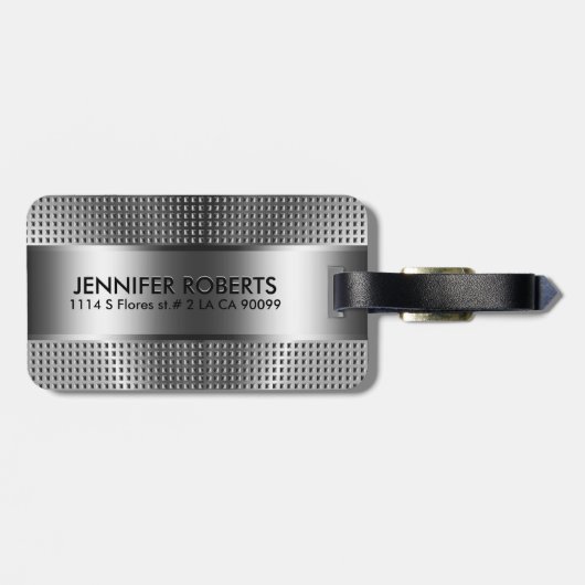 Vet Monogram, Metallic Zilver Grijs Patroon Ontwer Bagagelabel (Achterkant horizontaal)