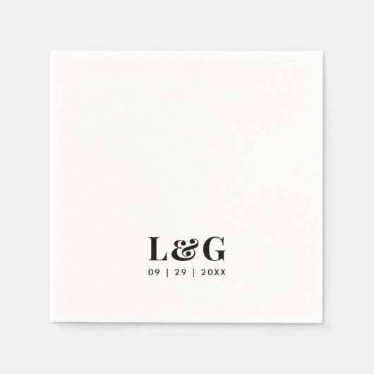 Vet Monogram Minimale Zwart-wit bruiloft Servet (Voorkant)