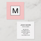 Vet monogram minimalistisch modern roze visitekaar vierkante visitekaartje (Voorkant / Achterkant)