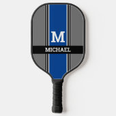 Vet monogram & naam Deep Blue Grey & Blk. Stripes Pickleball Paddle (Achterkant)