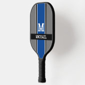 Vet monogram & naam Deep Blue Grey & Blk. Stripes Pickleball Paddle (Links)