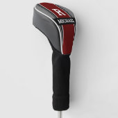 Vet Monogram & Naam, Donkerrood Grijs Zwart Strepe Golfheadcover (Schuin)