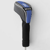 Vet Monogram & Naam, Med. Blauw Grijs Zwart Strepe Golfheadcover (Schuin)