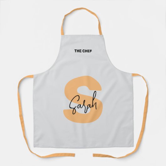 Vet Monogram Oranje Hoofdletter Initiaal Script Na Schort (Voorkant)