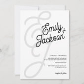 Vet monogram penseelnamen zwarte qr code bruiloft kaart (Voorkant)