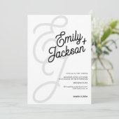 Vet monogram penseelnamen zwarte qr code bruiloft kaart (Staand voorkant)