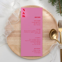 Vet Monogram Rood en Roze Bruiloft  Menu