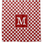 Vet Monogram Rood en Wit Gingham Patroon Douchegordijn (Voorkant)
