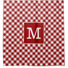 Vet Monogram Rood en Wit Gingham Patroon Douchegordijn