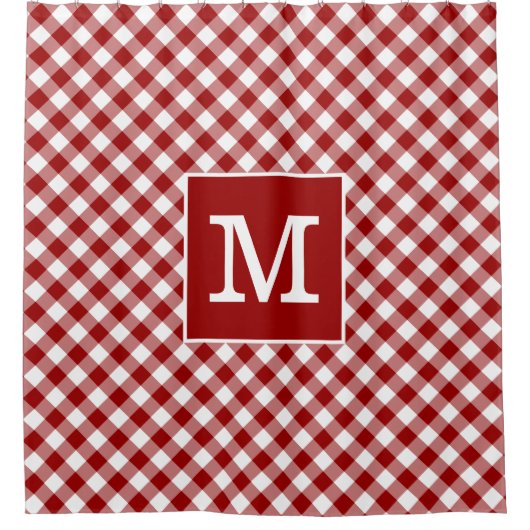 Vet Monogram Rood en Wit Gingham Patroon Douchegordijn (Voorkant)