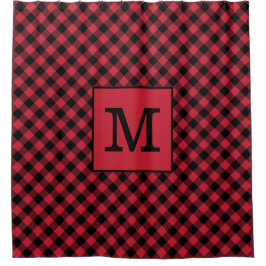 Vet Monogram Rood en Zwart Buffalo Check Patroon Douchegordijn