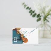 Vet monogram turquoise met gouden details visitekaartje (Staand voorkant)