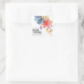 Vet Monogram Waterverf Wildflower Blauw Bruiloft Vierkante Sticker (Tas)