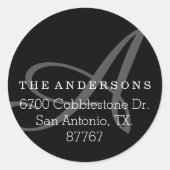 Vet Monogram Zwart adreslabel Ronde Sticker (Voorkant)