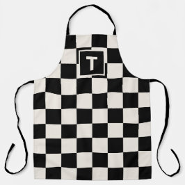 Vet Monogram Zwart Crème Geruit Patroon Schort