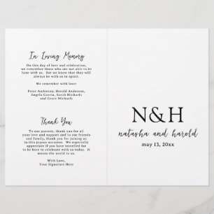 Vet Monogram Zwart en Wit Huwelijksprogramma
