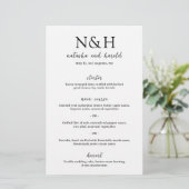 Vet Monogram Zwart en Wit Modern Trouwmenu (Staand voorkant)