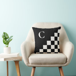 Vet monogram zwart wit geometrisch patroon kussen