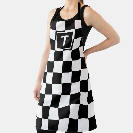 Vet Monogram Zwart Wit geruit patroon Schort (Insitu)