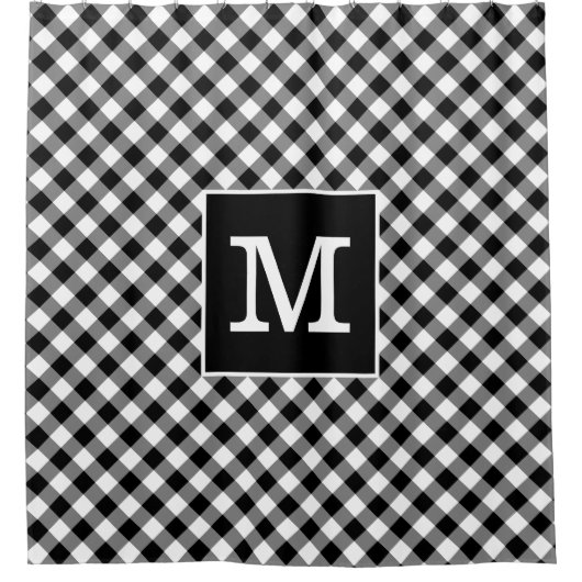 Vet Monogram Zwart-wit Gingham Patroon Douchegordijn (Voorkant)