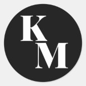 Vet Monogram Zwarte Initialen Moderne bruiloft Ronde Sticker (Voorkant)