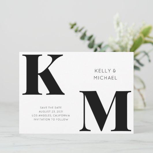 Vet Monogram Zwarte Initialen Moderne bruiloft Save The Date (Staand voorkant)