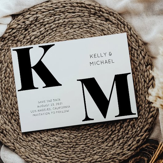 Vet Monogram Zwarte Initialen Moderne bruiloft Save The Date