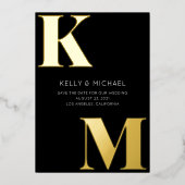 Vet Monogram Zwarte Initialen Moderne Foto Huwelij Folie Uitnodiging (Voorkant)