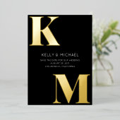 Vet Monogram Zwarte Initialen Moderne Foto Huwelij Folie Uitnodiging (Staand Voorkant)