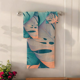 Vet Monstera Patroon Tropisch Blad Zomer Lente Bad Handdoek