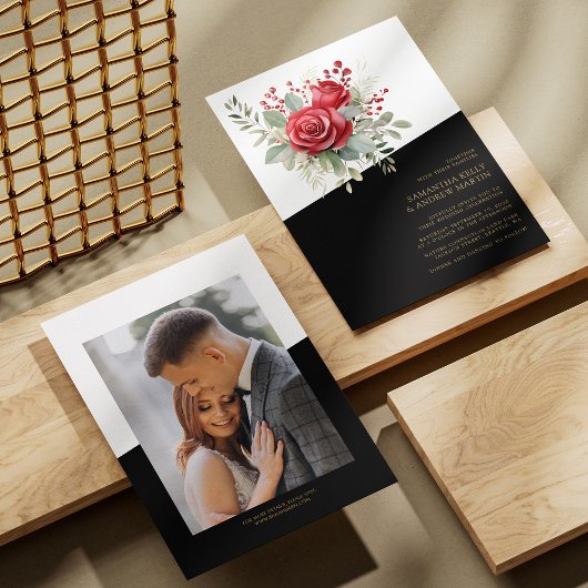 Vet & Mooi: Waterverf rode rozen bruiloft Kaart