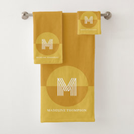 Vet Mosterdgeel Geometrisch Modern Monogram Bad Handdoek