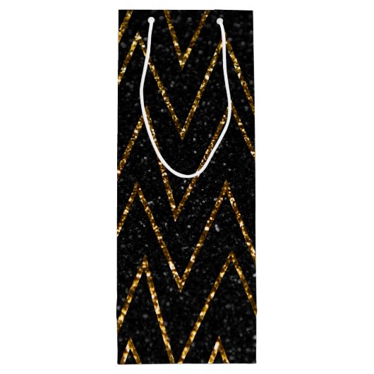 Vet Mousserende Zwart Goud Chevron Party Verpakkin Wijn Cadeautas (Achterkant)