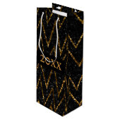 Vet Mousserende Zwart Goud Chevron Party Verpakkin Wijn Cadeautas (Voorkant Gekanteld)